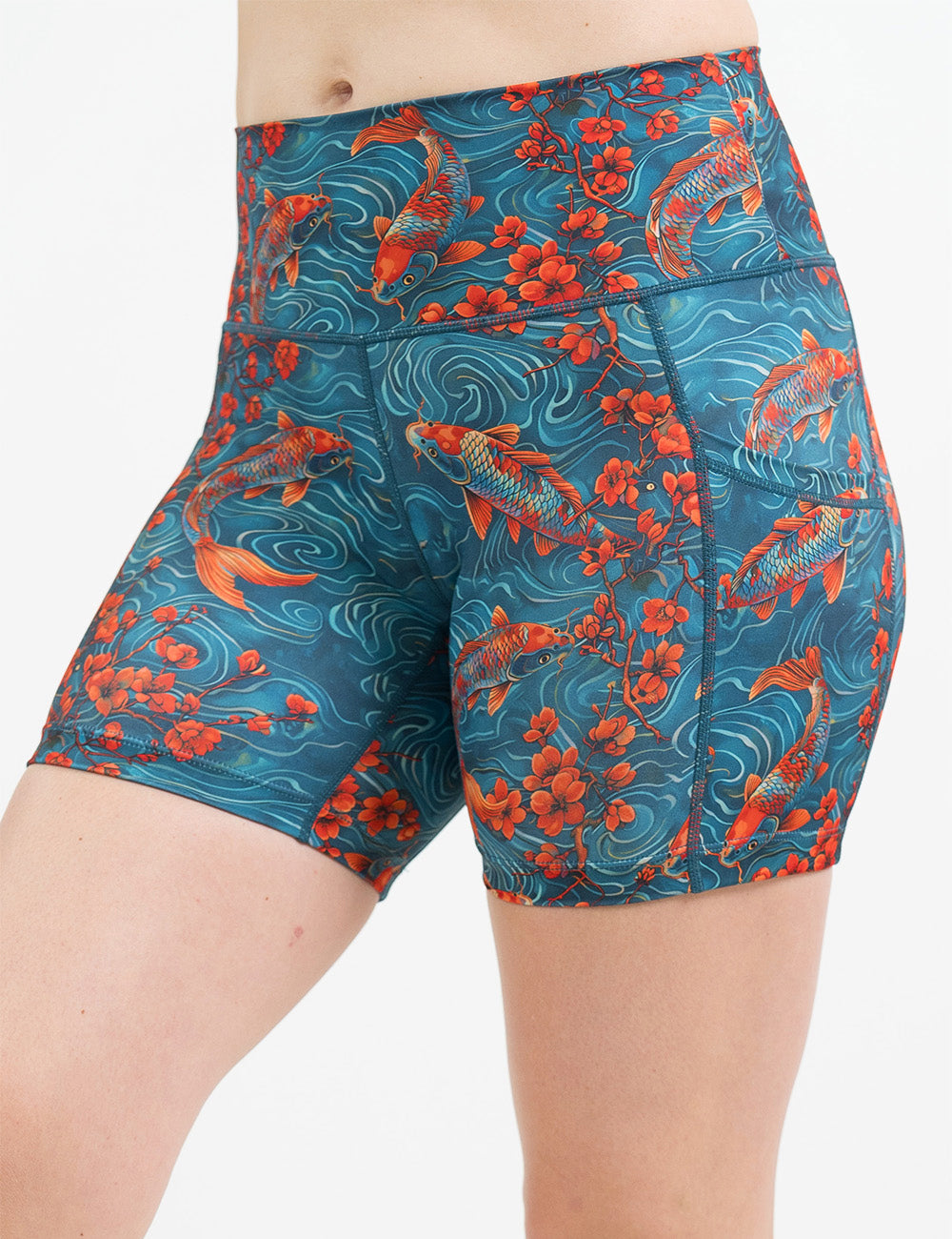 front of the koi fish swimming with orange flower 5 inch shorts