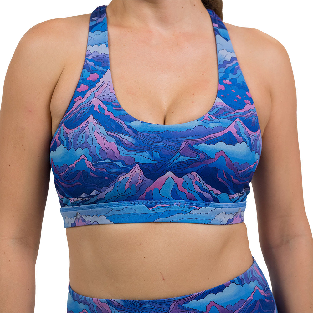 Blue, pink and purple patterned bra