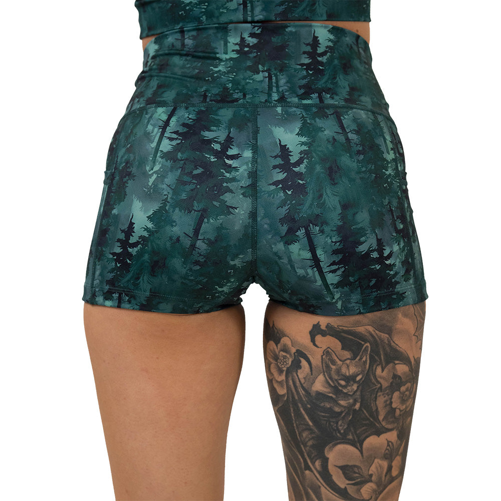 back of the Forest patterned shorts