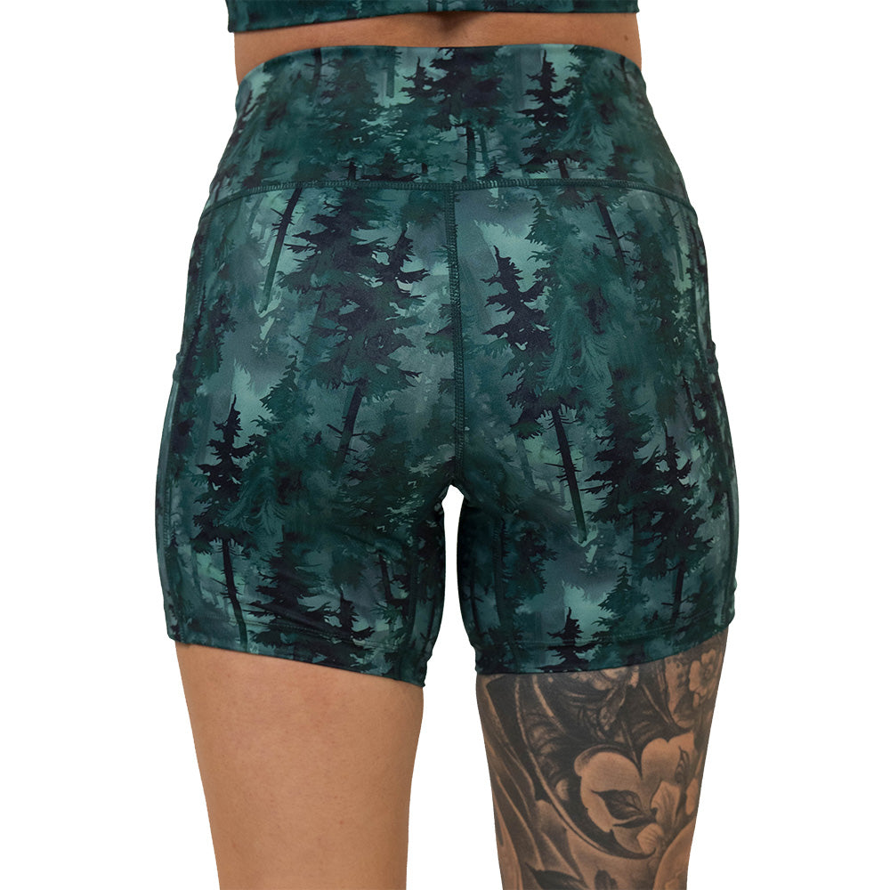 back of the Forest patterned shorts