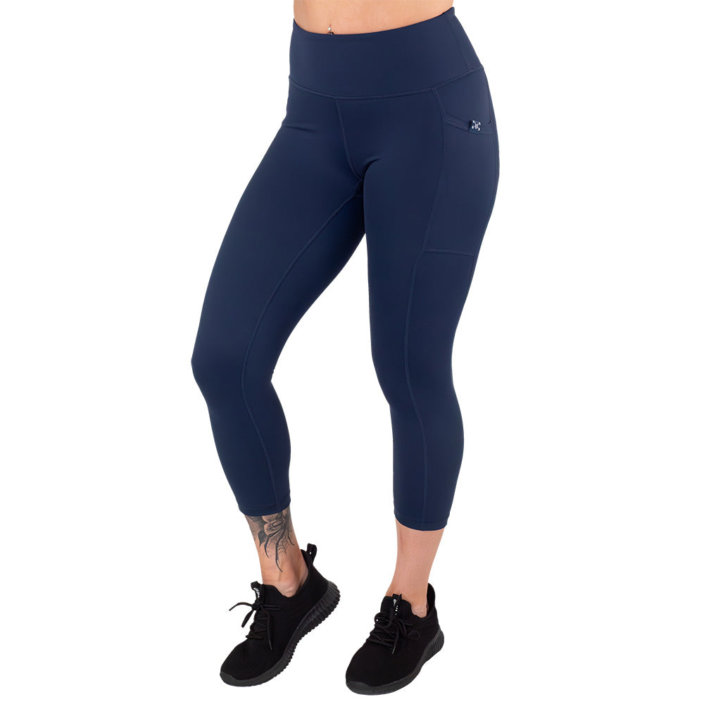capri length navy blue leggings