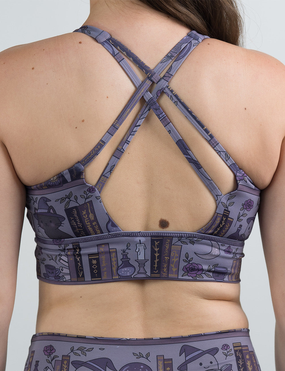 back of the ghosts and cats book shelves bra against a white background