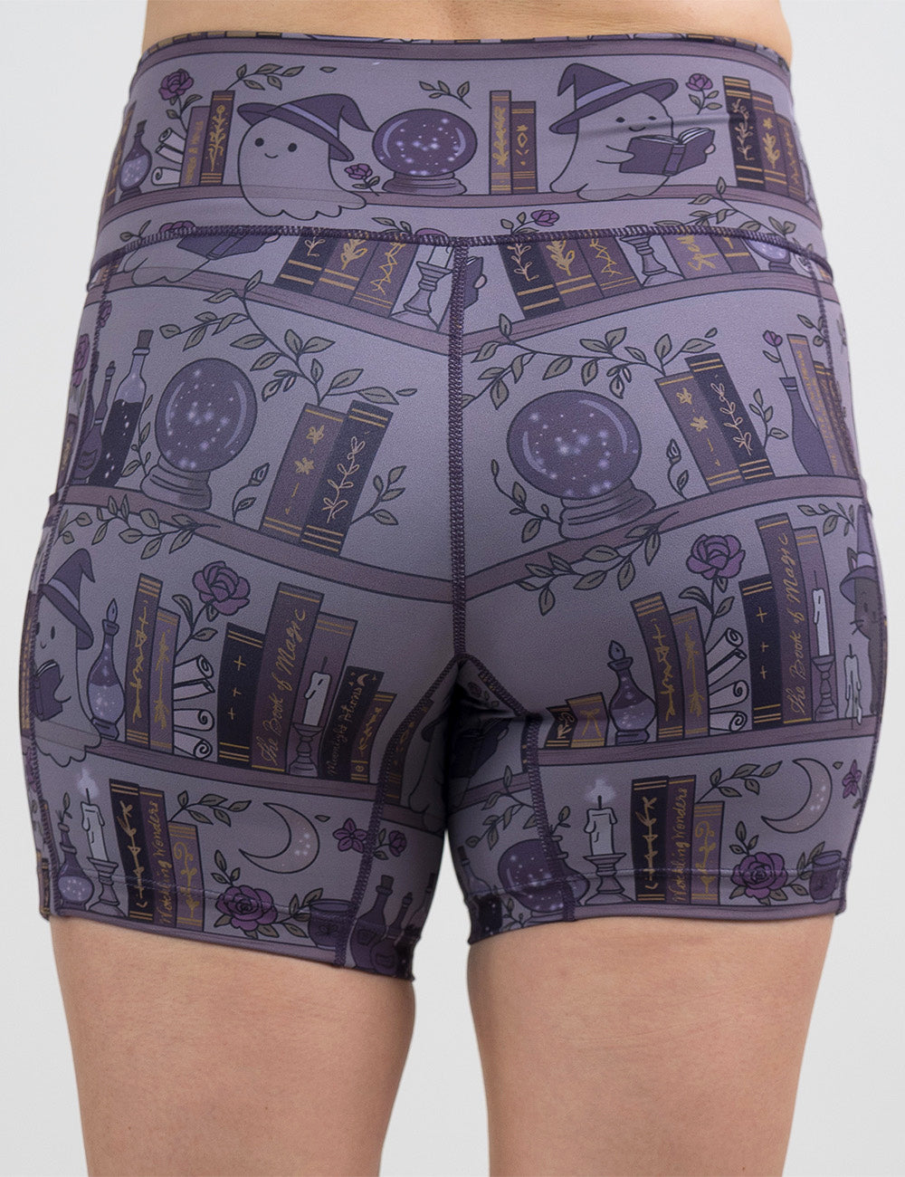 back of the 5 inch ghosts and cats book shelves shorts against a white background