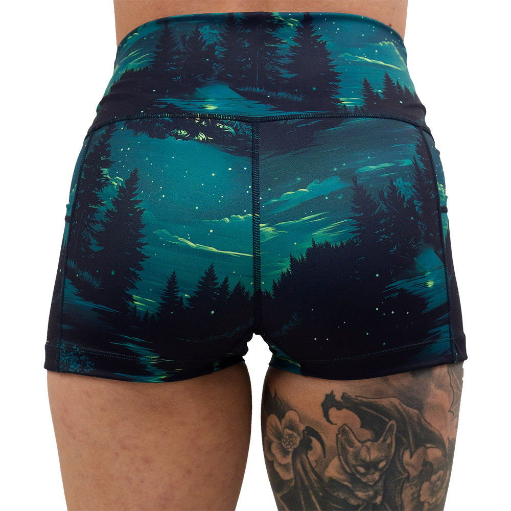 back of the night time camp out 2.5 inch shorts against a white background