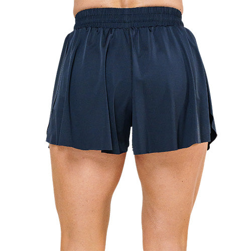 back of the black flowy shorts