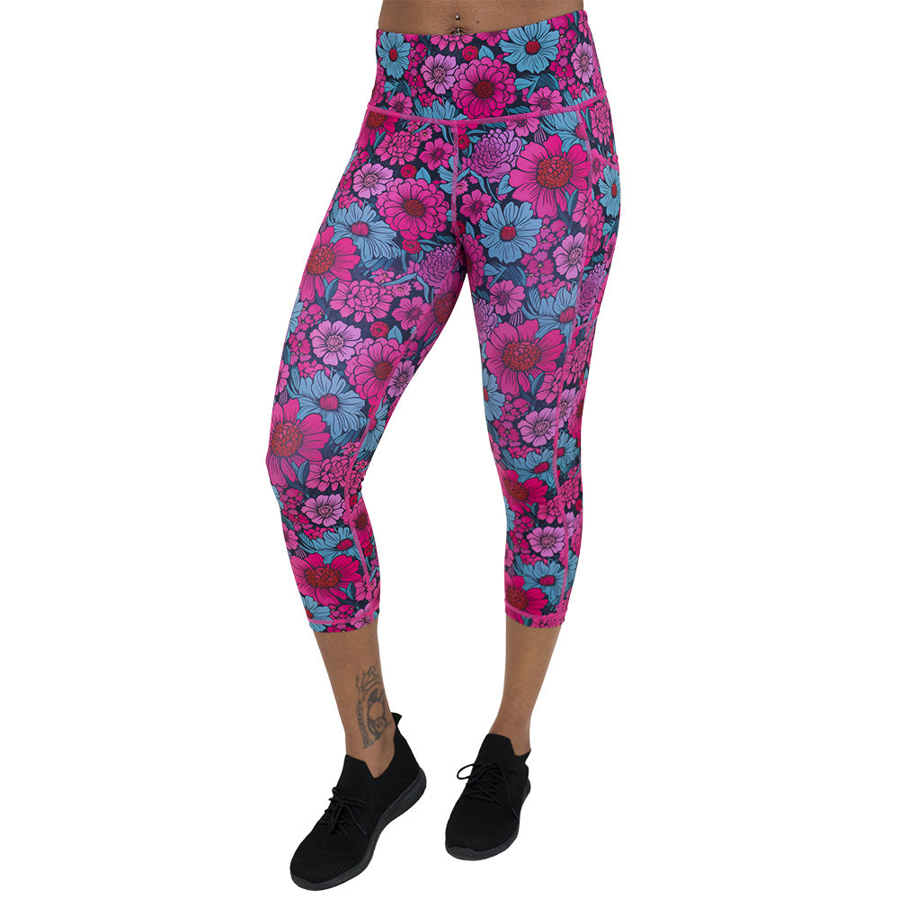 pink and blue floral patterned leggings
