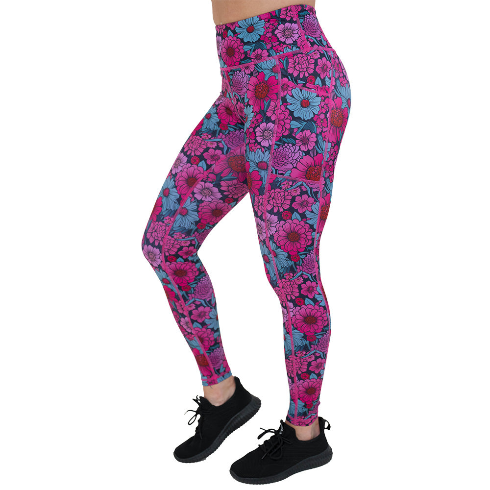pink and blue floral patterned leggings