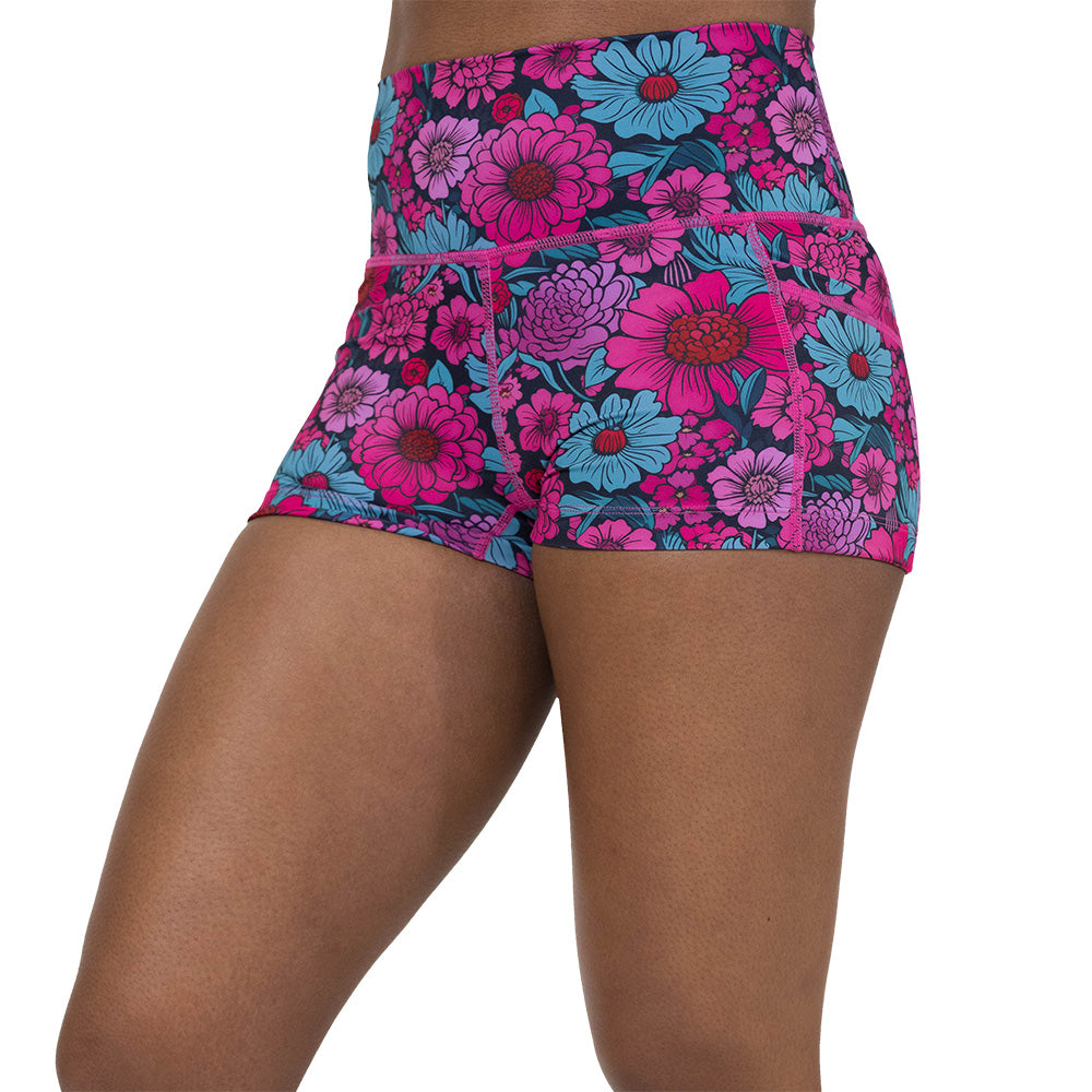 2.5 inch pink and blue floral patterned shorts