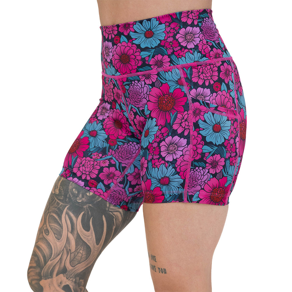 5 inch pink and blue floral patterned shorts