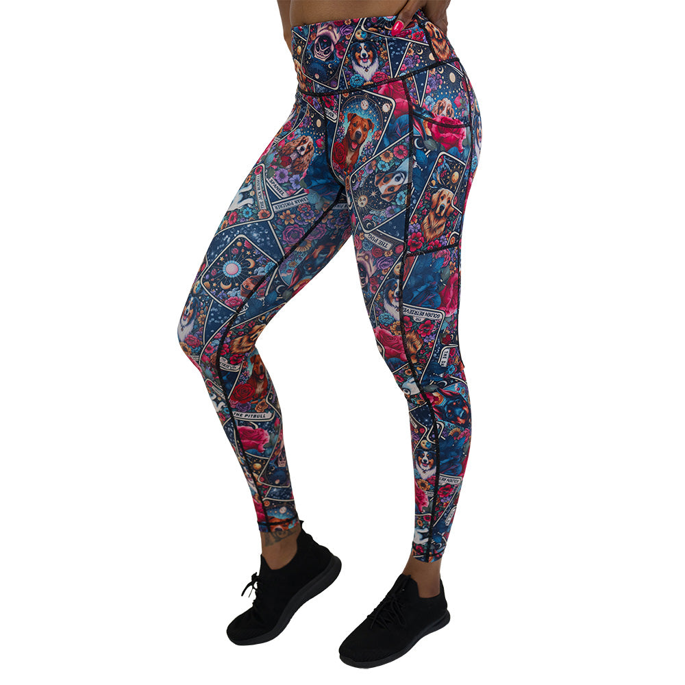 Colorful leggings with dog illustration pattern on it