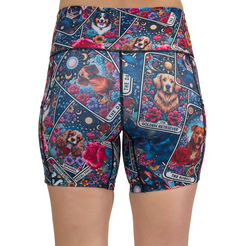 back of the Colorful shorts with dog illustration pattern on it
