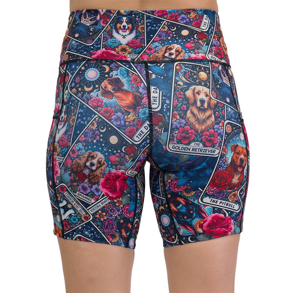 back of the Colorful shorts with dog illustration pattern on it