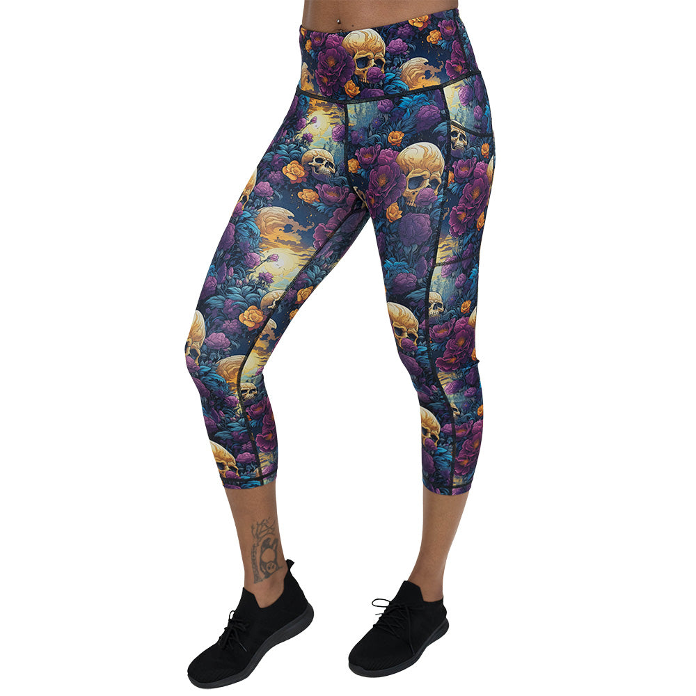 skulls and flowers patterned leggings