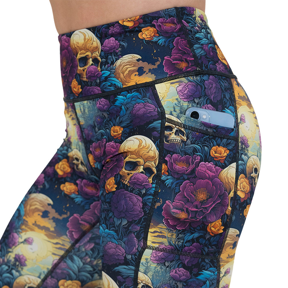 side pocket on the skulls and flowers patterned leggings