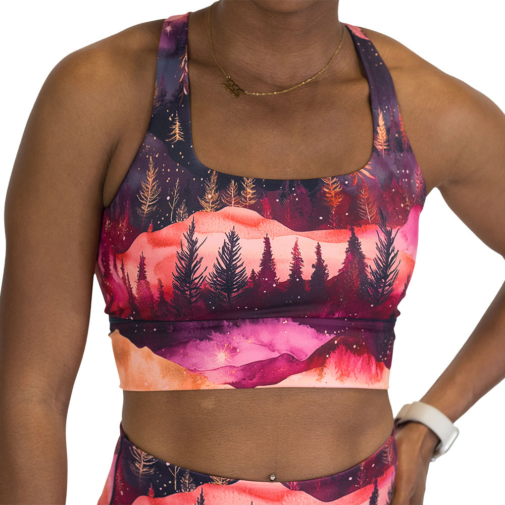 bra with forest design and red ombre sky