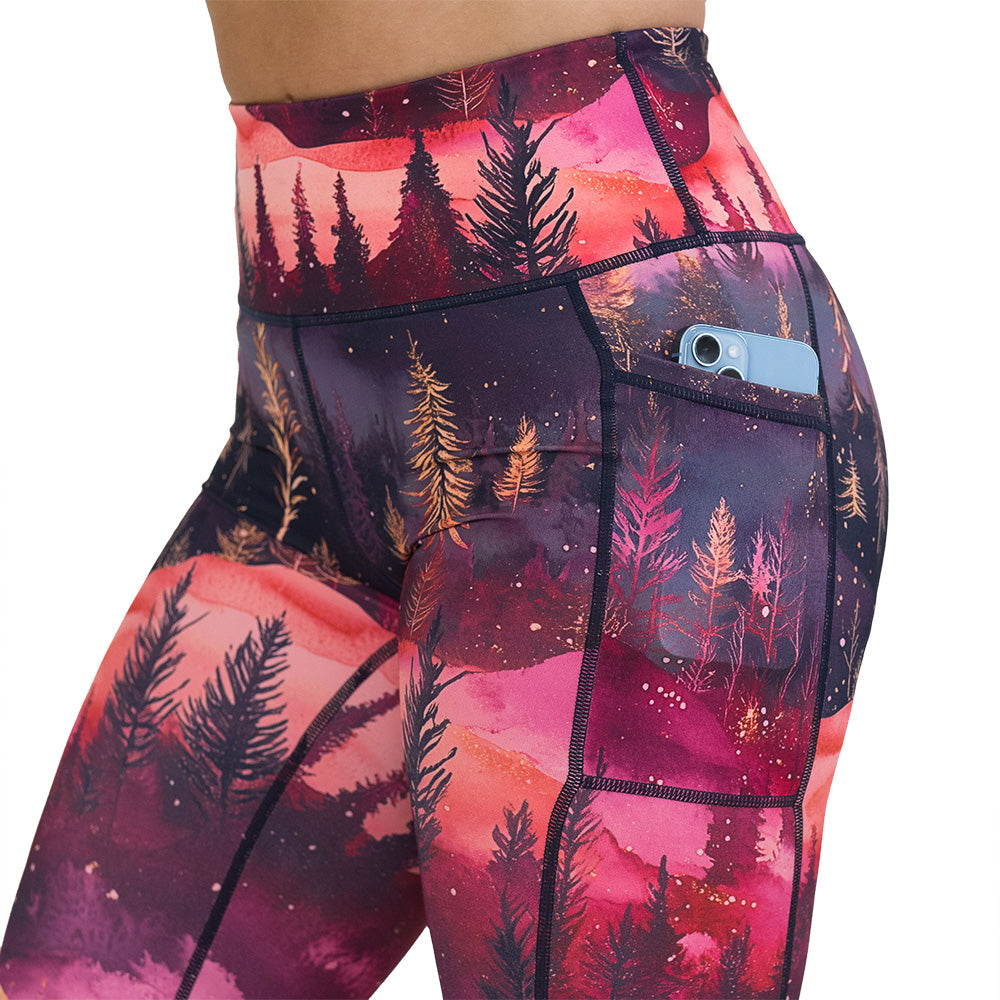 leggings with forest design and red ombre sky