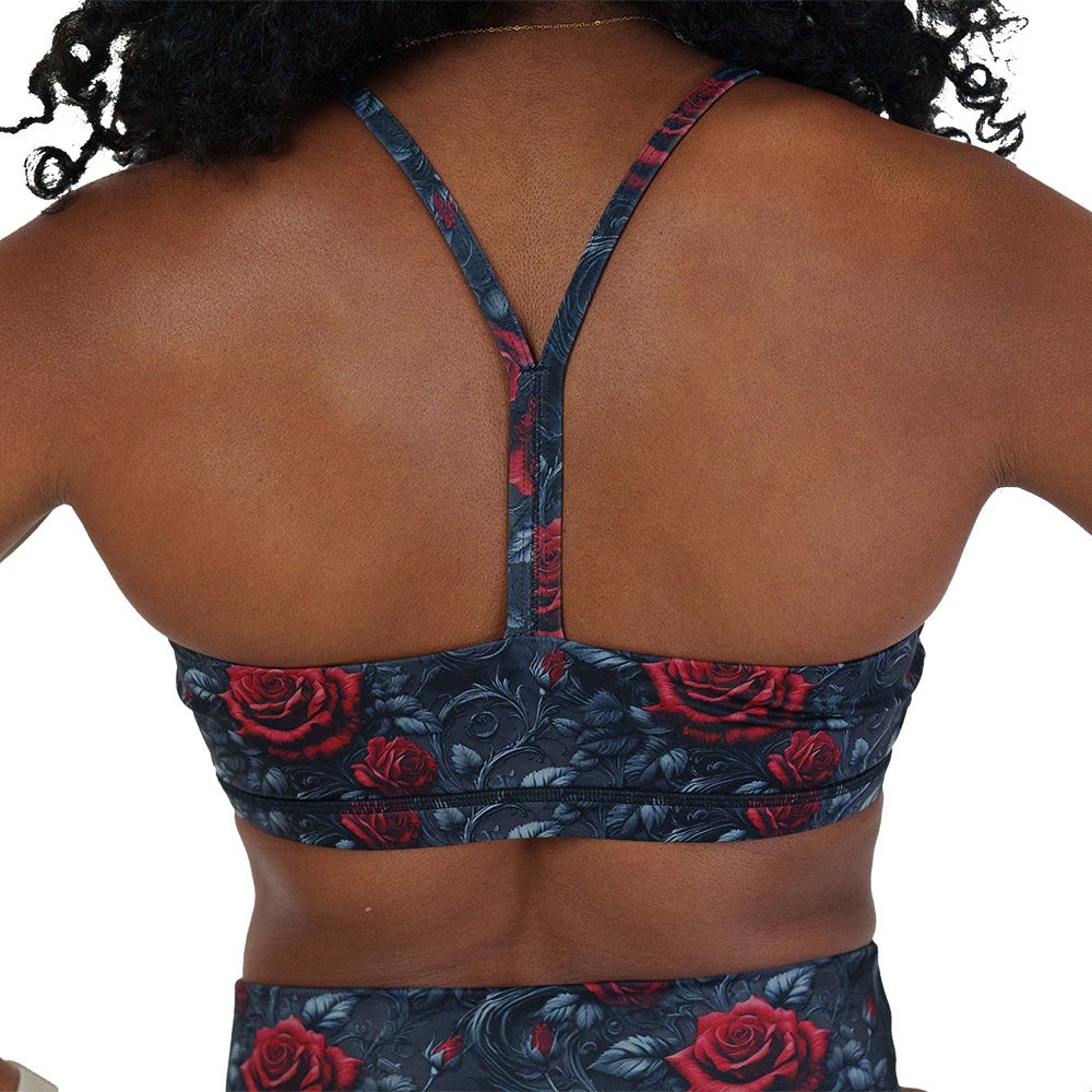 back of the roses print sports bra