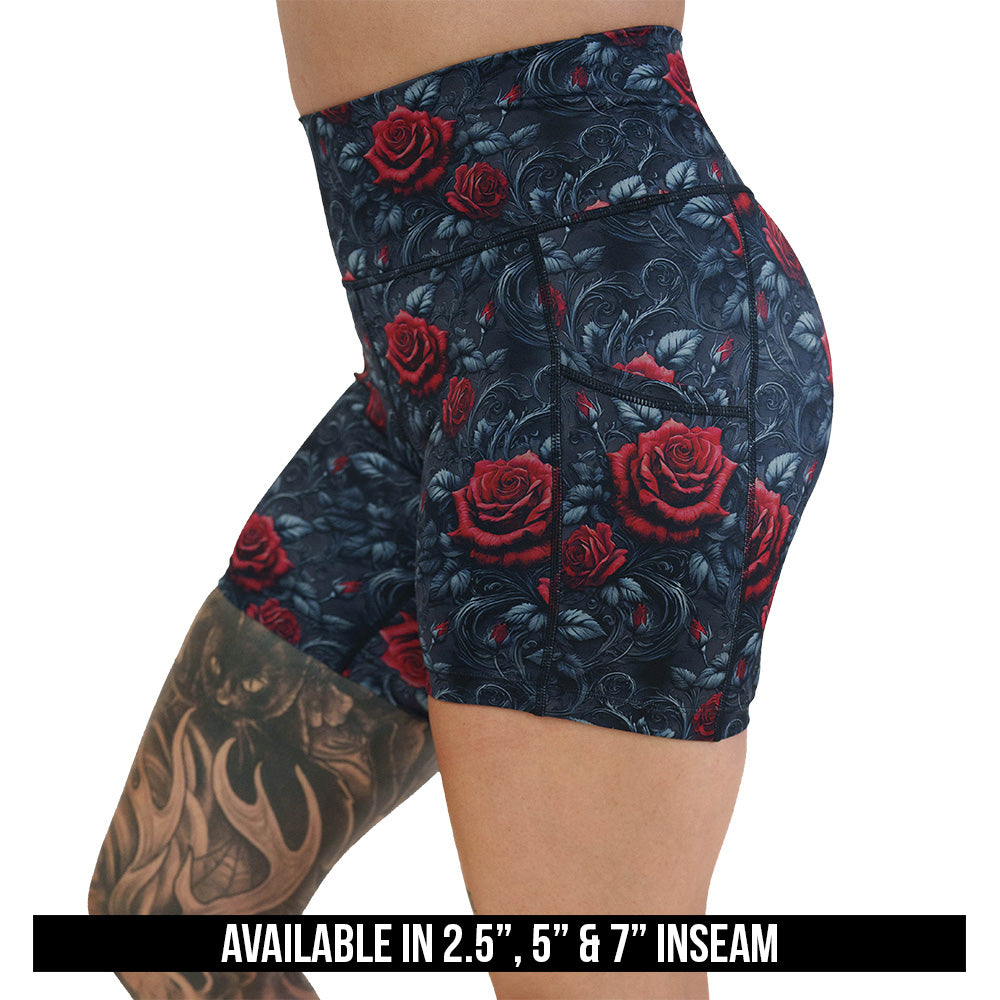 roses print shorts available in 2.5, 5 & 7 inch inseams