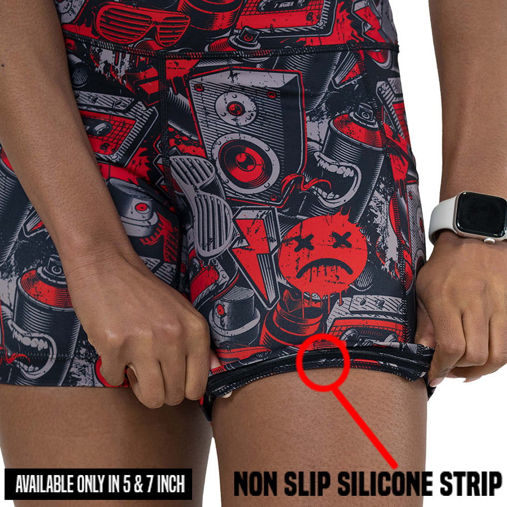 non slip strip on the graffiti patterned shorts