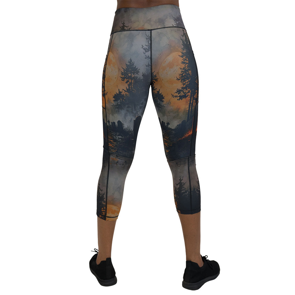 back of the graveyard themed leggings