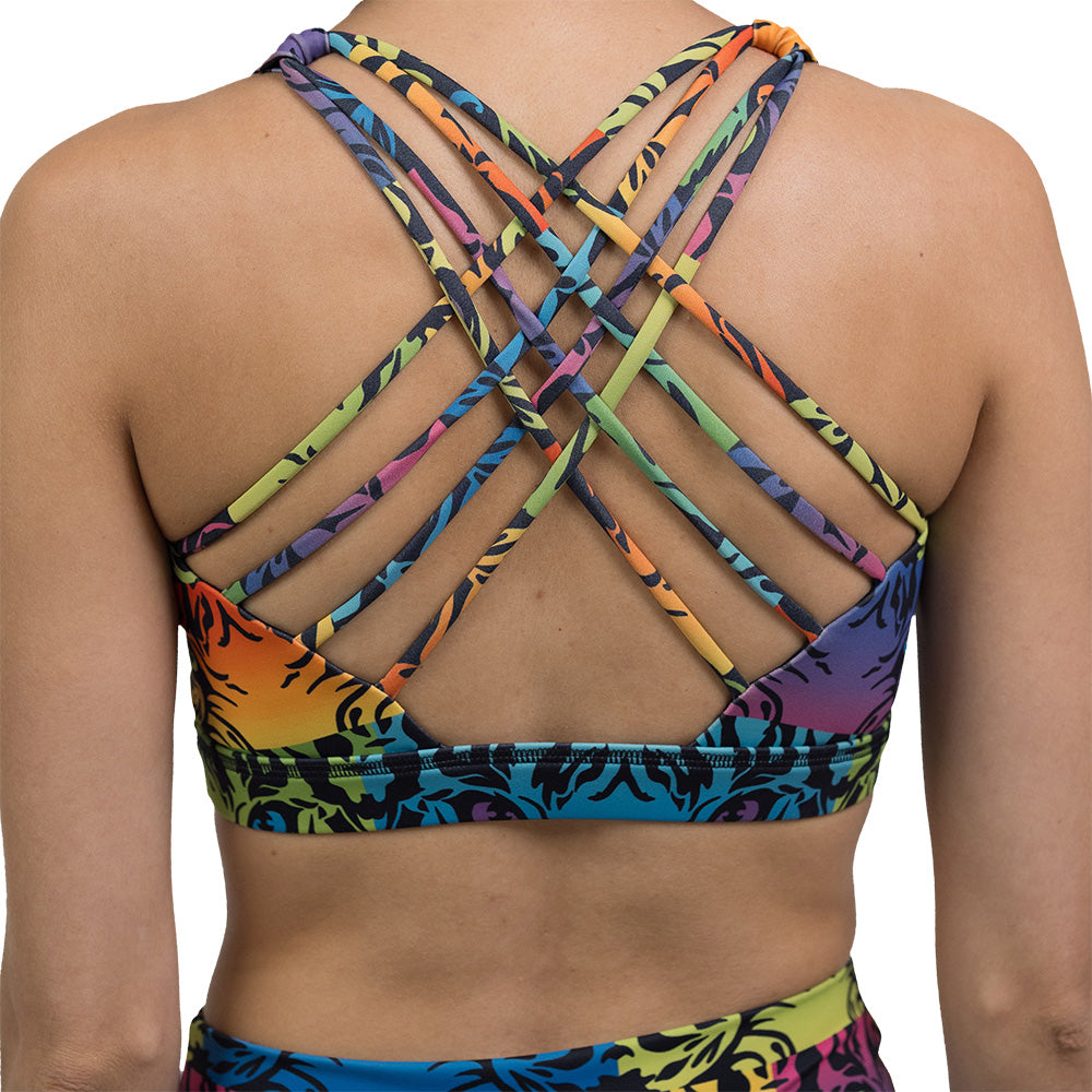 back of rainbow tiger print butterfly back bra