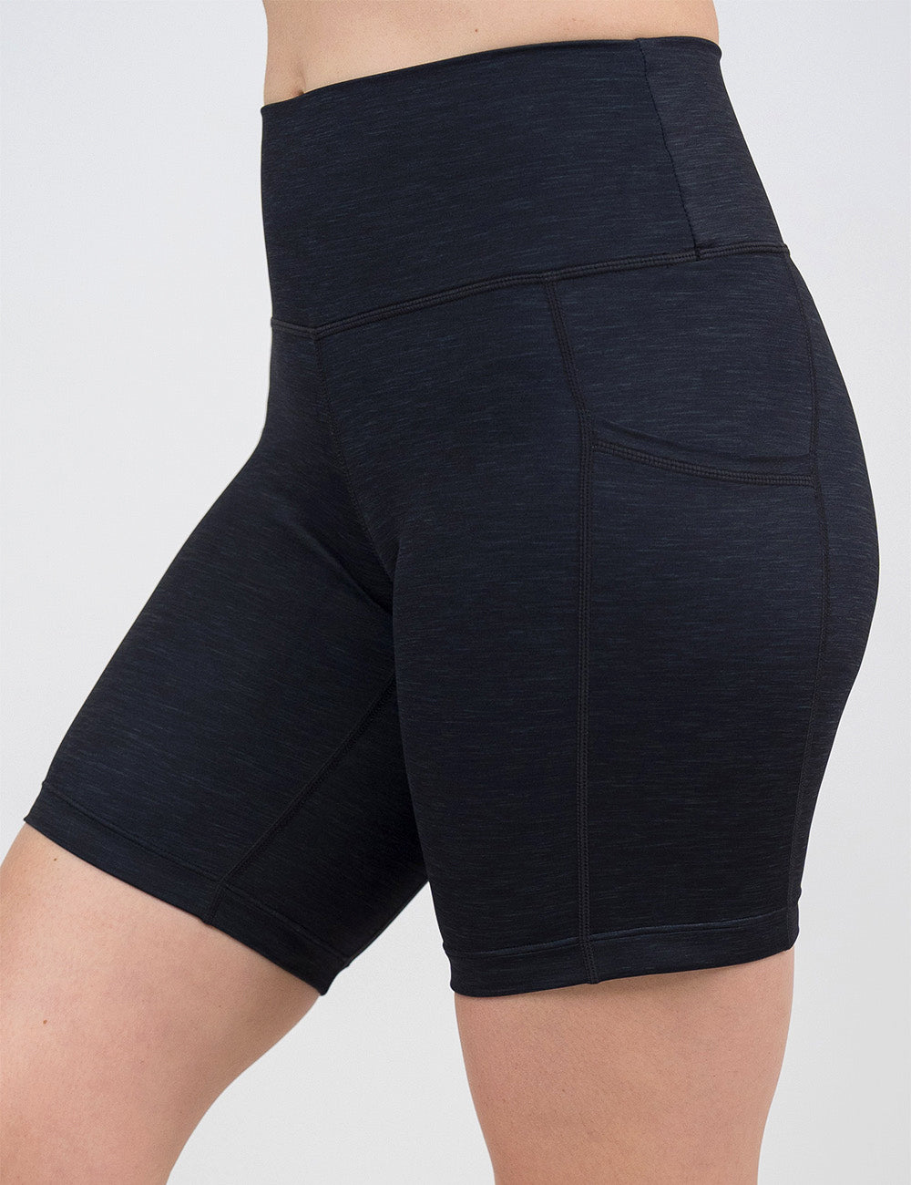 front of the 7 inch black heather pattern shorts against a white background