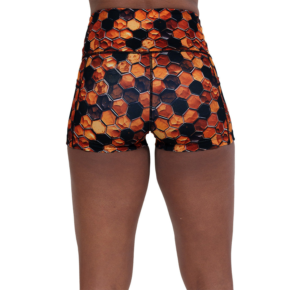 back of the 2.5 inch honeycomb patterned shorts