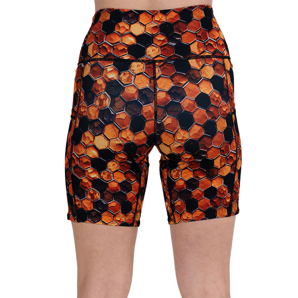 back of the 7 inch honeycomb patterned shorts
