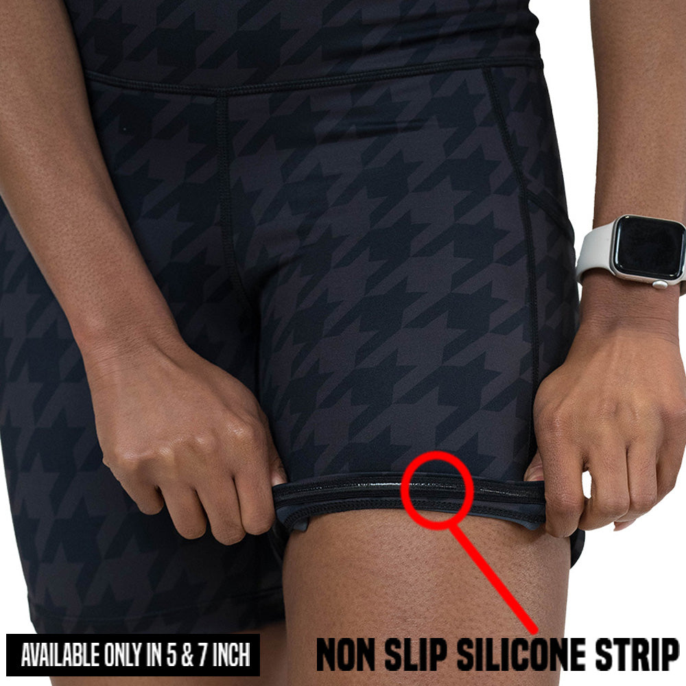 non slip strip on the houndstooth patterned shorts