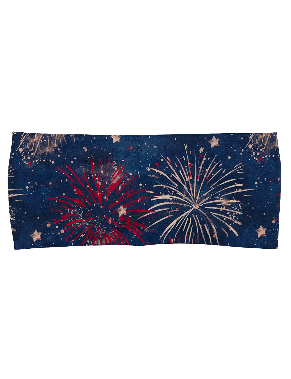 front of the blue headband with red and white fireworks against a white background