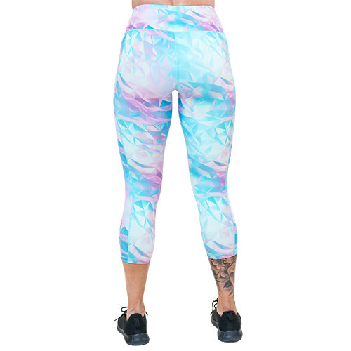 back of capri length iridescent triangle patterned leggings