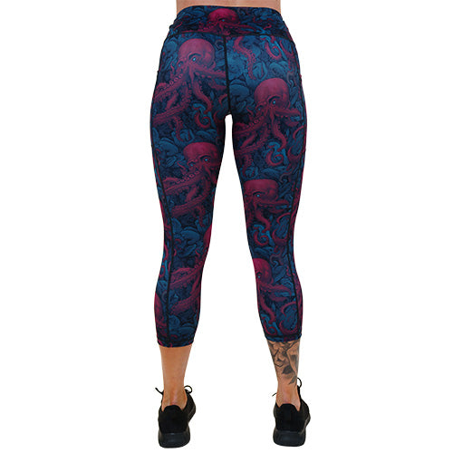back of the capri length octopus patterned leggings