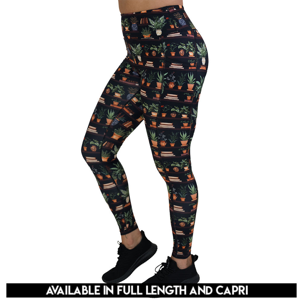 floral patterned leggings with books design on it available in full and capri length