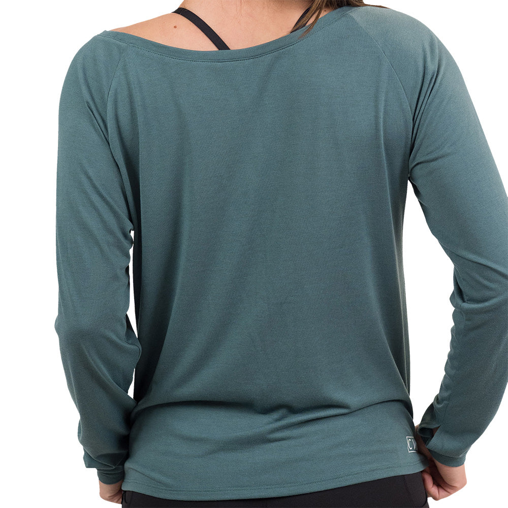 back of sage green slouchy tee against a white background