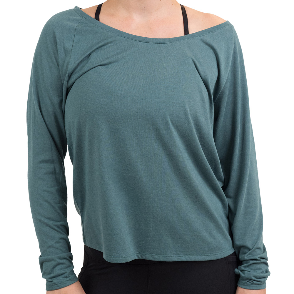 front of the sage green long sleeve slouchy tee against a white background