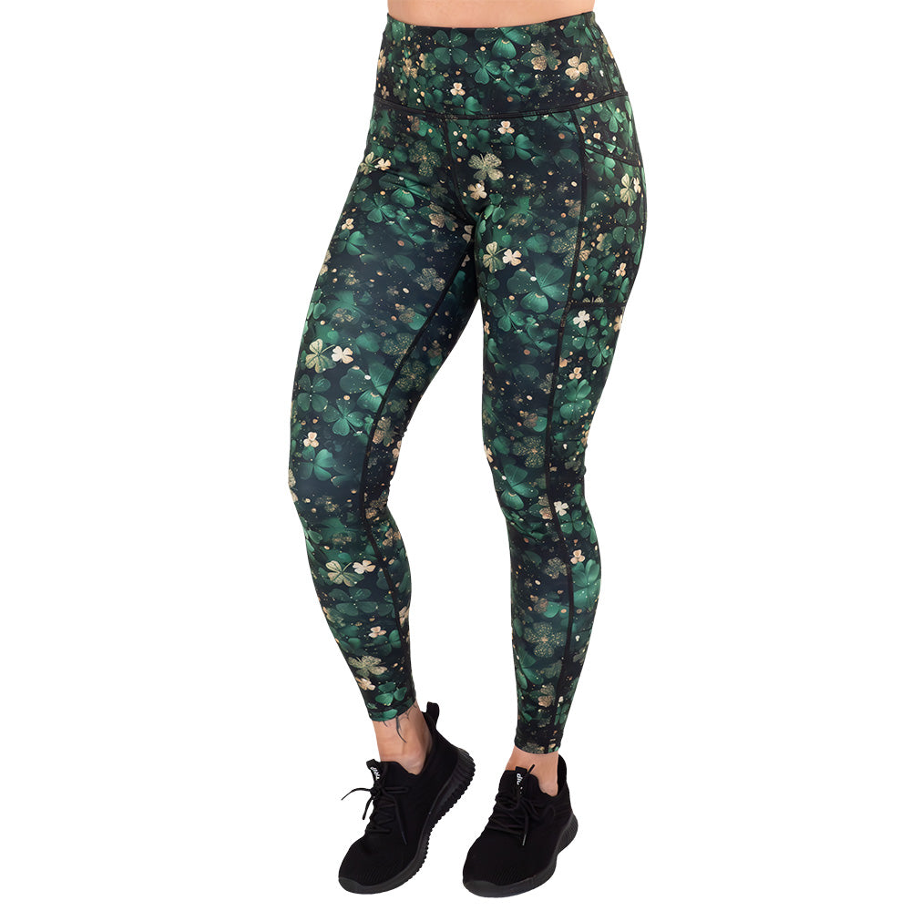 green and gold shamrock patterned leggings