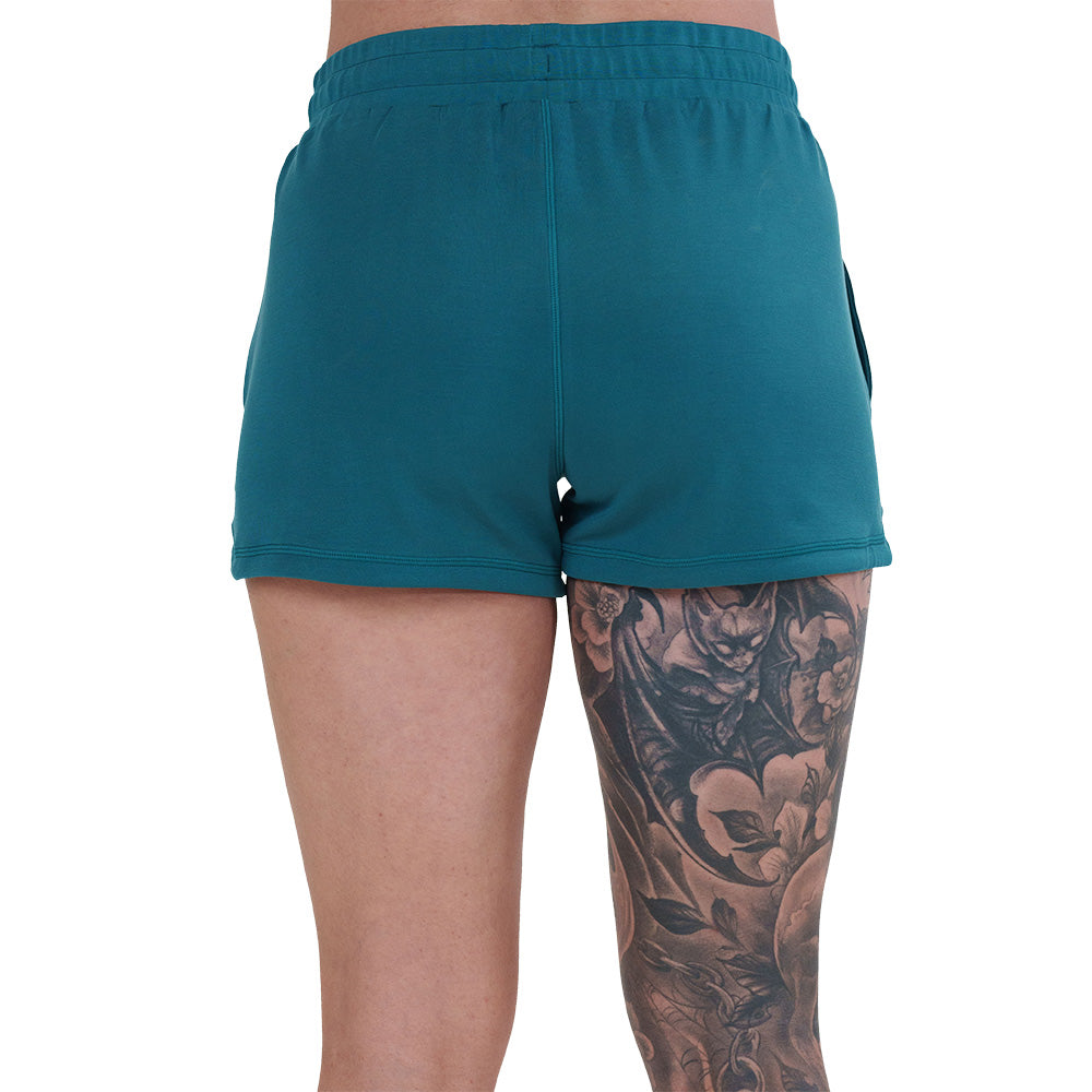 back of the teal shorts