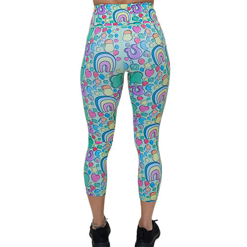 back of capri length St Patrick's day inspired charms print leggings