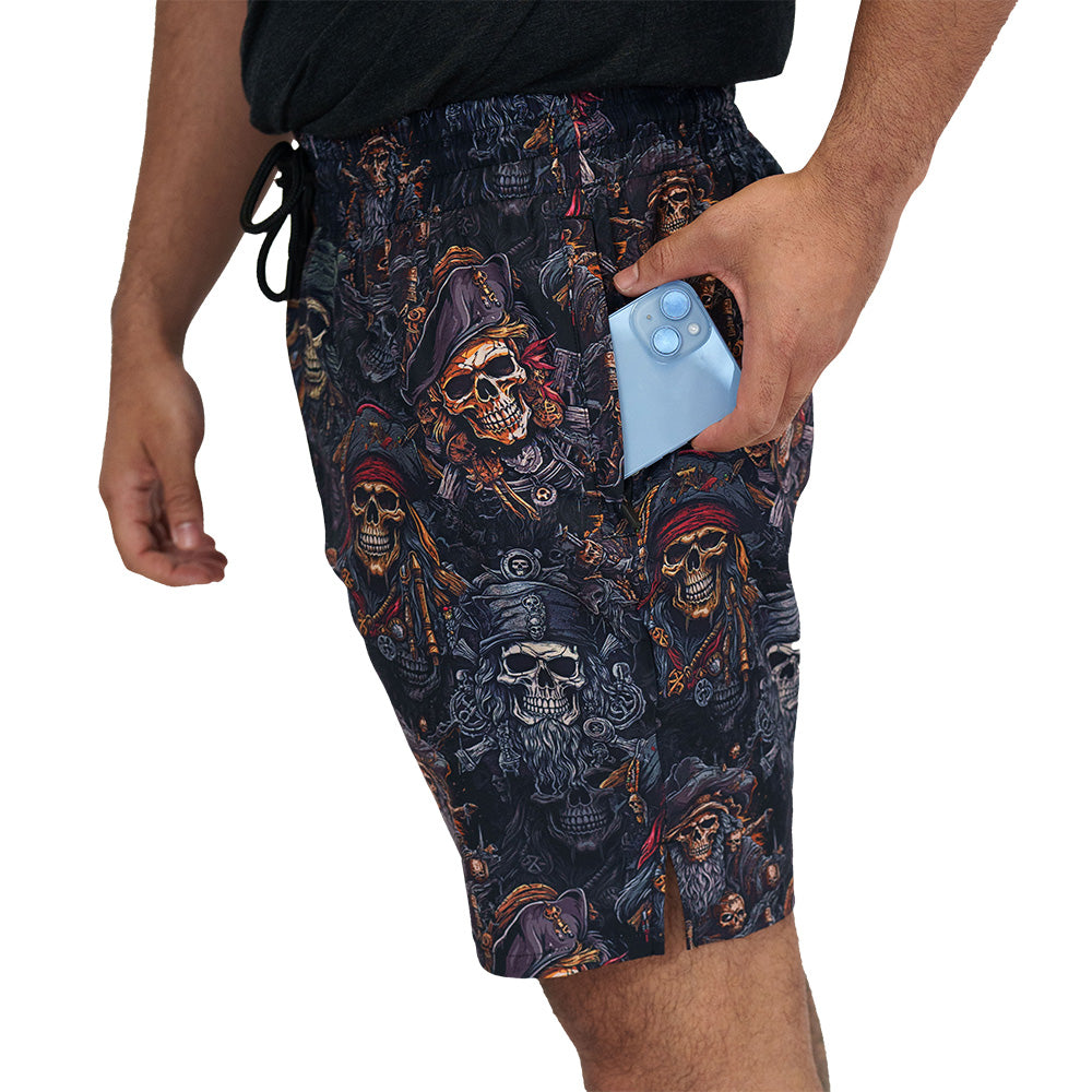 pocket on the pirate skull themed men's shorts