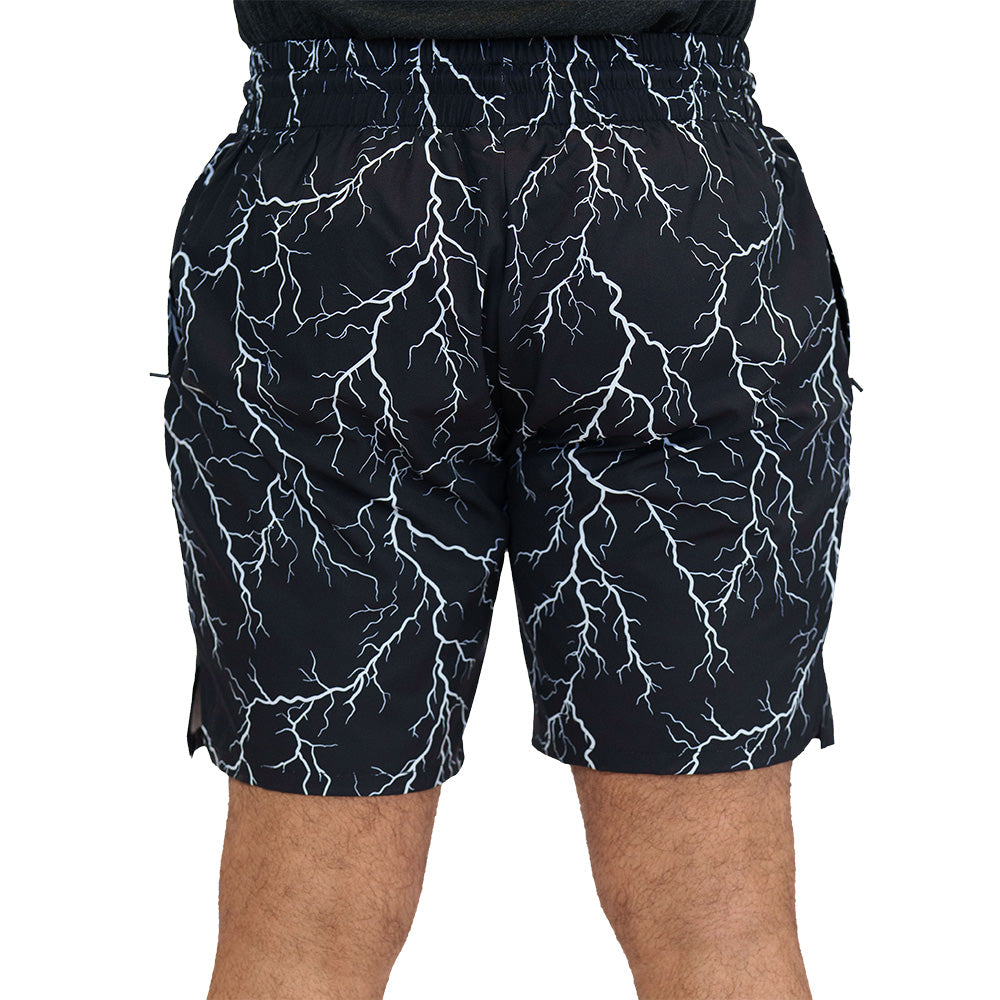 back of the lightning bolt print men's shorts