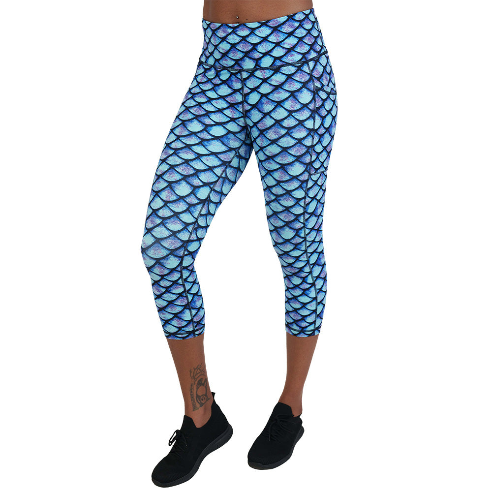 blue fish scale print leggings