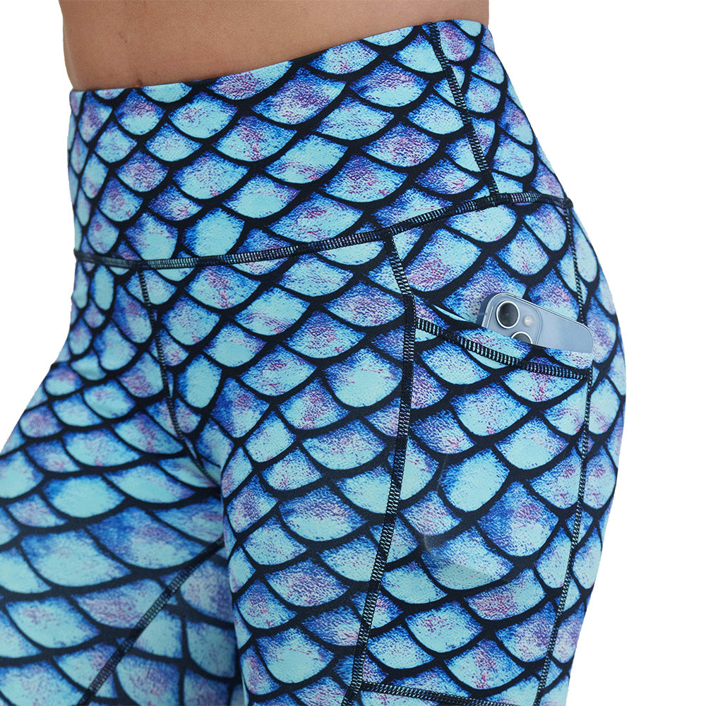 blue fish scale print leggings