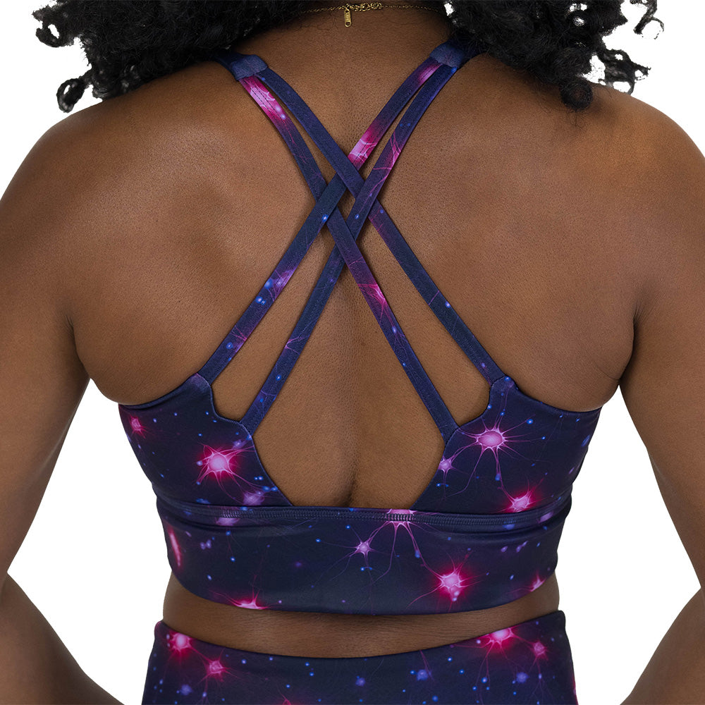 back of the bra with a science pattern on them