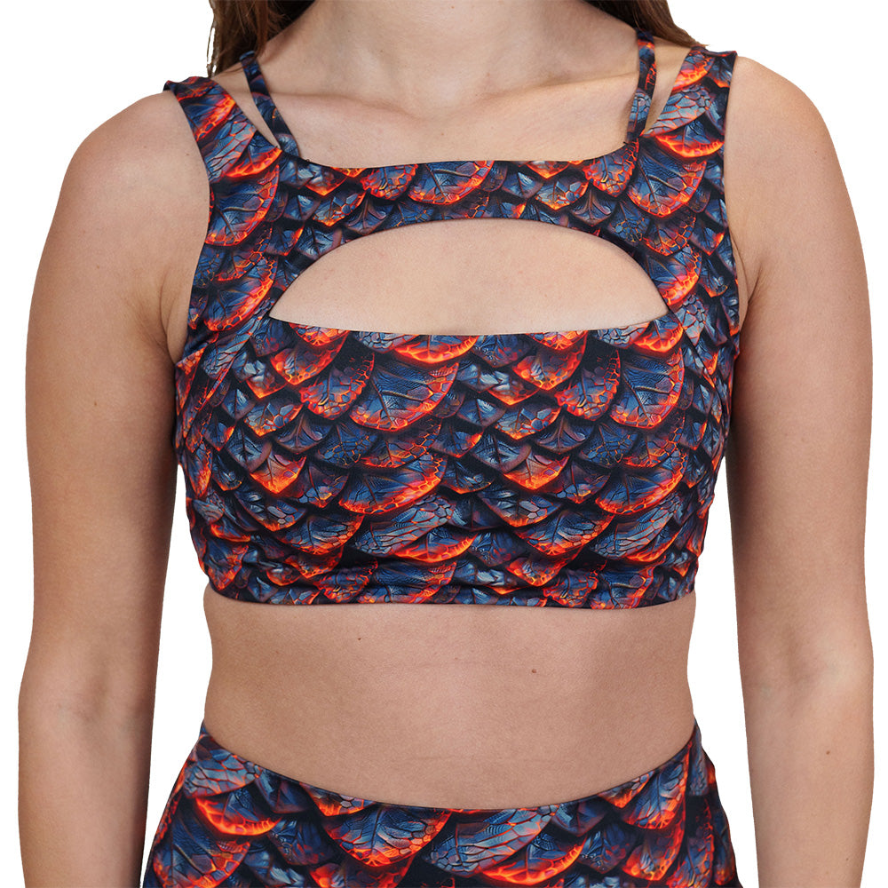 lava and dragon scale patterned bra