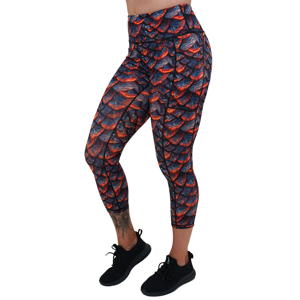 lava and dragon scale patterned leggings