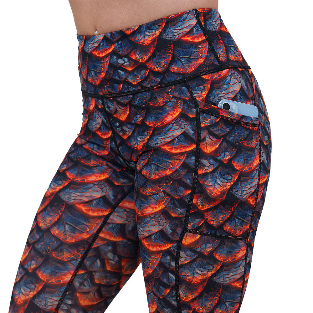 lava and dragon scale patterned leggings