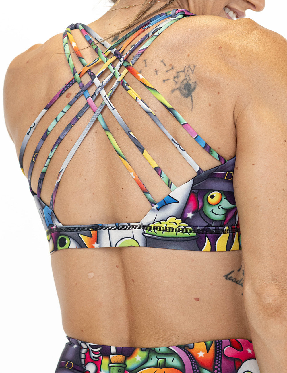 back of the Halloween characters bra against a white background