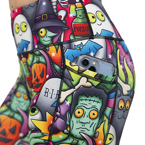Halloween cartoons leggings side pocket