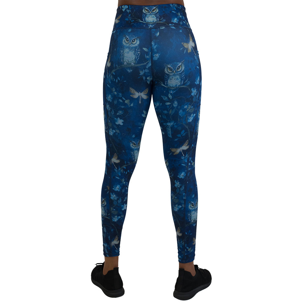 back of the blue owl patterned leggings