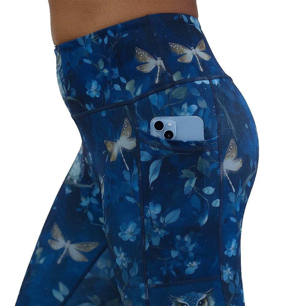 blue owl patterned leggings